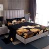 Homewish Chic - Set di lenzuola per letto singolo, motivo fiore di loto, per donne e ragazze, lenzuola nere e dorate, con foglie bianche e fiori, lenzuolo con angoli e piante botaniche, traspirante