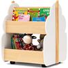 HOMASIS Libreria Montessoriana per Bambini con 2 Scomparti, Scaffale per Bambini in Legno con 4 Ruote, Cassapanca Portaoggetti per Camera dei Bambini, Sala Giochi e Asilo (Bianco)