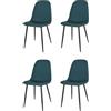 KEKOHOME Set 4 sedie sala da pranzo SOLE gambe in acciaio nero opaco, tessuto blu ottanio