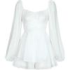 Odizli Tuta da donna, corta, sexy, elegante, a maniche lunghe, bohémien, con fiori, mini abito da festa, bianco, M