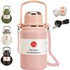 Pauzema Borraccia per Bambini 900ml, Bottiglia Isolante in Acciaio Inox 316 con Tazza, A Prova di Perdite, Calda 16h/Fredda 26h | Con Tracolla e Manico, per Bevande Gassate - Rosa