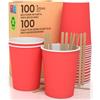 Baciato Caffè 100 Bicchieri in Carta ROSSO 200ml in Carta con Palette Monouso Bevande Calde e Fredde, Tè Infusi Acqua Ecologici, Biodegradabili Tazze Monouso Colorate + 100 Palette da 11cm in Legno di Betulla