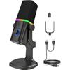 Haomuren Microfono dinamico XLR/USB per podcast di gioco, per *Phone, Telefono, PC, microfono da gioco con luce RGB, tasto muto, amplificazione del microfono, supporto desktop, cantare, YouTube