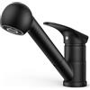 FORIOUS Rubinetto Lavello Cucina Nero, Rubinetto Cucina con Doccetta Estraibile in Acciaio Inox, Miscelatore Cucina Monocomando, Girevole a 360°per 1 Foro