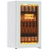 HCK Frigorifero per bevande da 98 l, 105 lattine mini frigorifero con porta in vetro, luce arancione 3D, piccolo frigorifero con ripiani regolabili per birra o vino, perfetto per casa/bar, ufficio