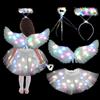 TaimeiMao Costume Angelo Bambina,60 cm Luminescente Ali Da Angelo,con Aureola Bacchetta Magica LED Tutu Gonna Tulle Vestito Angelo，Costume da angelo per bambine di 3 4 5 anni,Perfetto per feste in maschera