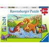Ravensburger, Puzzle 2x24 pezzi, Per bambini a partire dai 4 anni, 2 puzzle da 24 pezzi ciascuno, Dimensione puzzle 26x18cm, Dinosauri che giocano