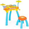 RELAX4LIFE Set di Batteria e Pianola per Bambini, Tastiera a 24 tasti, Sgabello e Microfono, Luci a LED, Giocattolo Musicale per Bambini 3+ Anni (Blu)