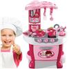 BAKAJI Cucina per Bambine Giocattolo 31 Accessori con Stoviglie Luci e Suoni Altezza 70 cm, Pentole e Padelle, Posate, Fornellino, Barattoli (Rosa)