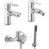 Inbagno Set miscelatori lavabo bidet e vasca con kit doccia, in ottone cromato con piletta automatica per lavabo e bidet, serie PRIMA