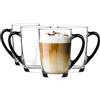 Glasmark KROSNO 1992 Bicchiere da caffè Bicchiere da caffè con manico Tazza in vetro da tè 300 ml Vetro robusto lavabile in lavastoviglie Manico nero lucido