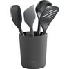 Zyliss Set di 5 Utensili da Cucina in Paglia/Silicone Sostenibile, Include Mestolo, Spatola, Cucchiaio e Supporto, Teste in Silicone Resistente al Calore, grigio Beluga