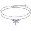 VONALA Libellula Cavigliera in argento sterling 925 con libellula blu gioielli con cristalli regali di compleanno per donne e ragazze, 22.5 cm, Argento sterling