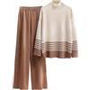 Generico Completo in Maglia Donna Elegante Completi Due Pezzi Lana Polsino Elastico Tute Maglione Maniche Lunghe e Pantalone in Vita a Gamba Larga Tuta Casa Autunnale Invernale Set Tuta Lavorati Larghi
