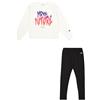 Champion Legacy Script Shop G (405043) -Ultra-Light Soft Compact Powerblend Fleece Crewneck & Leggings Completo, Marshmallow/Nero (STR/NBK), 3-4 Anni Bambina