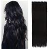 SEGO Extension Clip Capelli Neri Fascia Unica Hair Extensions Singole Posticci Donna Capelli Sintetici Lisic Lunghi 75cm 130g - Nero