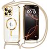 Oelrstfe Magnetica Cover per iPhone 16 Pro Max 6.9 con Cordino Regolabile, Compatibile con MagSafe,Trasparente Custodia con Collana Tracolla Laccio Collo TPU Silicone Lanyard Case Antiurto, Oro