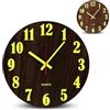 Fishtec Orologio da parete luminoso in legno, con pendolo fosforescente, numeri grandi e lancette fluorescenti, silenzioso, senza tictac, per cucina, ufficio, soggiorno, diametro 25