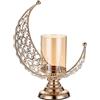SUMNACON Portacandele in cristallo a forma di luna in vetro metallo portacandele candelabro candelabro per casa, ufficio, matrimonio, notte addolce, cena, decorazione da tavolo per pilastro dorato
