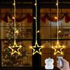 Qoosea Tenda Luminosa Natale Stelle 39 LED Luci Natale Batteria 8 Modalità Cascata di Luci Esterno ed Interno Impermeabilità Tenda di Luci Decorativa per Finestra, Porta, Matrimonio, Vetrina Bianco