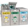 SERGO Borse Raccolta Differenziata con Coperchio - Contenitori Differenziata Interno e Esterno per Plastica, Carta e Vetro - Pattumiera differenziata 3 scomparti color Grigio chiaro