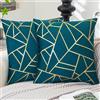 ViaElayu Copricuscini 40 x 40 Turchese Cuscini per Divano Cuscini Geometrici Dorati Fodera Cuscino in Velluto Deco Cuscini per Camera da Letto Moderni Federe per Cuscini Quadrati Letto Decorazione Set di 2
