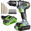 WORKPRO Avvitatore a batteria 18/20 V, 16 accessori, coppia 25 NM, velocità variabile, luce LED, 2 direzioni, batteria Li-ion 2,0 Ah, caricatore rapido