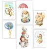 DKORARTE Set di 6 fogli decorativi da parete per quadri, decorazione soggiorno, camera da letto, camera, senza cornice, per bambini, disegni, animali, peluche (2 x A3 (41 x 29,7 cm), 4 x A4 (29,7 x 21 cm)