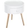 HOMCOM Tavolino da Salotto Moderno in Legno, Tavolino Rotondo con Cassetto, Tavolino da Caffè per Soggiorno e Camera, Bianco