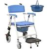 Generico Sedia Comoda WC per Anziani, Comoda WC per Anziani con Rotelle, Sedia da Doccia per Anziani con Morbido Cuscino, Carrozzina Doccia per Disabili con WC, Portata 150kg (Hard chair, 90x63x55cm)