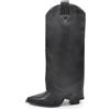 IF FASHION Stivali Alti A Punta Gambale A Ghetta Cownboy Texani Con Tacco Alto Da Donna GA017 Nero N.38