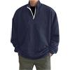 OBiQuzz Polo da uomo a maniche lunghe, mezza zip, in pile, da golf, invernale, in pile, per autunno e inverno, a corde, a maniche lunghe, da corsa, da jogging, da sci, da sport, Blu marino, XL