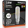 Eurocali Lampada LED E27 18W Tubolare 3000 lumen Filamento Bianco Naturale 4000K - Alta Efficienza 166 lm/W - Impermeabile IP65 - diffusore in vetro trasparente - Pacco da 2