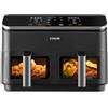 COSORI Friggitrice ad Aria Doppio Cestello Digitale, 8,5L Grande Capacità, Funzione 8 in 1, 35-230°C, Finestra,con Ricette Online, CAF-R901, Nero Profondo