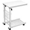 DlandHome Carrello da letto regolabile in altezza 56 ~ 76 cm punta del divano piccolo tavolino con ruote tavolino a forma di U con cestino supporto per computer portatile per la lettura, bianco