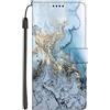 VLQI Cover Libro per OPPO Reno 6 Pro Portafoglio Folio con Disegni Marmo Blu Custodia Protettiva Antiurto Caso Magnetica e Porta Carte
