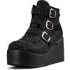 LUCKY STEP Stivaletti con Plateau per Donna - Punta Tonda Cerniera Zeppa Tacco Suola Spessa Fibbia (Blu Marino Riflettente, 11US-42EU-9UK)