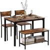 DlandHome Set di 4 tavoli da pranzo con 2 sedie e 1 panchina, in legno e struttura in acciaio, colore vintage/nero