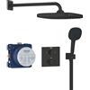 GROHE Precision - Sistema doccia da incasso con termostato per 2 uscite (valvola di intercettazione integrata, soffione 25 cm, doccetta a 2 getti, finitura quadrata), nero opaco, 348822430