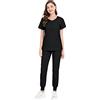 PengGengA Uniforme Medico Donna con Casacca e Pantaloni Camice Manica Corta Collo rotondo Pantaloni Cargo Maglietta con Tasche, Nero, XXL