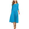 FGUUTYM Abito in velluto da donna, elegante, casual, a vita media, con scollo rotondo, solido, abito lungo da donna, abito sportivo, Celeste., XL