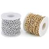 Craftdady, 2 rotoli di catena a maglia barbazzale in alluminio argentato e dorato, con maglie intrecciate non saldate, con bobina, 10 x 6,5 mm, per la creazione di collane e gioielli, circa 5 m/rotolo