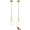XZAW Illuminazione a Sospensione Wireless a Batteria con Lampadina Ricaricabile USB e Telecomando, Lampada a Sospensione di metà secolo Non cablata con Paralume in Vetro Bianco, per Isola Cucina Tavolo d