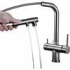 SJQKA Rubinetto 3 Vie Doccetta Estraibile, Rubinetto Lavello Cucina 3 Vie Miscelatore Cucina 3 Vie Girevole A 360°, Rubinetto Tre Vie Per I Sistemi Osmosi (grigio)