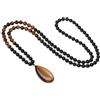 COAI Collana Perle Mala 108 Grani in Onice e Occhio di Tigre Annodate a Mano e Ciondolo Goccia di Occhio di Tigre, Collana Pietre Naturali Donna