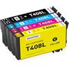 SINOPRINT 408XL Cartucce d'inchiostro Compatibili per Epson 408L 408 XL per Cartucce Epson Workforce pro WF-C4810 WF-C4310 WF-C4310DW WF-C4810DTWF(1 Nero, 1 Ciano, 1 Magenta, 1 Giallo)