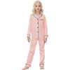 Alunsito Set pigiama in raso di seta per bambini e ragazzi a maniche lunghe con bottoni, maglietta + pantaloni, 2 pezzi, abbigliamento da notte autunnale e invernale, # Lungo Rosa Chiaro, 13-14 anni