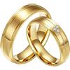 ANAZOZ Anelli Coppia Lui e Lei Acciaio Inossidabile,Anello Coppia Fidanzto con Incisione Anelli Donna e Uomo Oro Anello con 6MM Rotondo Zirconia Cubica Bianca Taglia Donna 14(54mm) + Uomo 22(62mm)