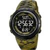 findtime Orologio da polso da uomo, digitale, con numeri grandi, 50 m, impermeabile, militare, digitale, mimetico, da uomo, con sveglia, Coutdown data, 12/24H, LED, Verde mimetico, Bracciale