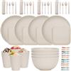 CSYY Set di stoviglie infrangibili per 4 persone, set di piatti e ciotole in plastica Set di stoviglie riutilizzabili, set da tavola 4 piatti piani,4 piatti da dessert,4 ciotole,4 tazze,16 set di posate